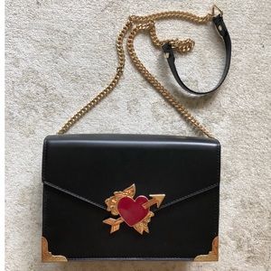 Red Heart Crossbody Box Bag with Gold Hardware